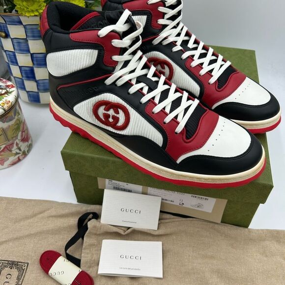 Men's Gucci Mac 80 high top leather sneakers size 13 made in Italy - Picture 10 of 11